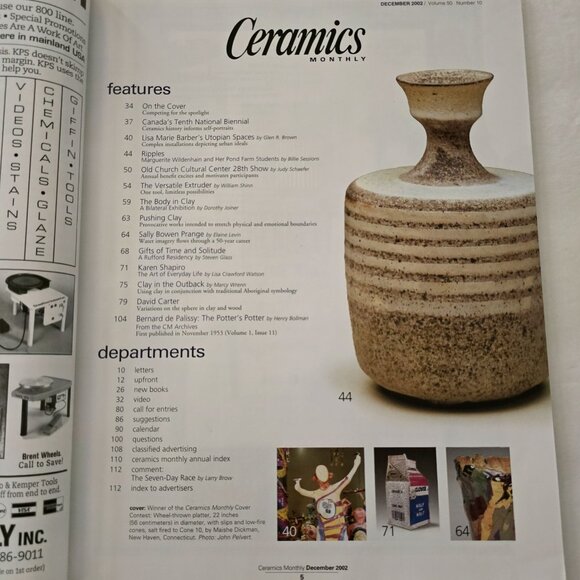 Ceramics Monthly Magazine December 2002 Volume 50 Number 10 Featuring Karen Shap - Picture 2 of 7